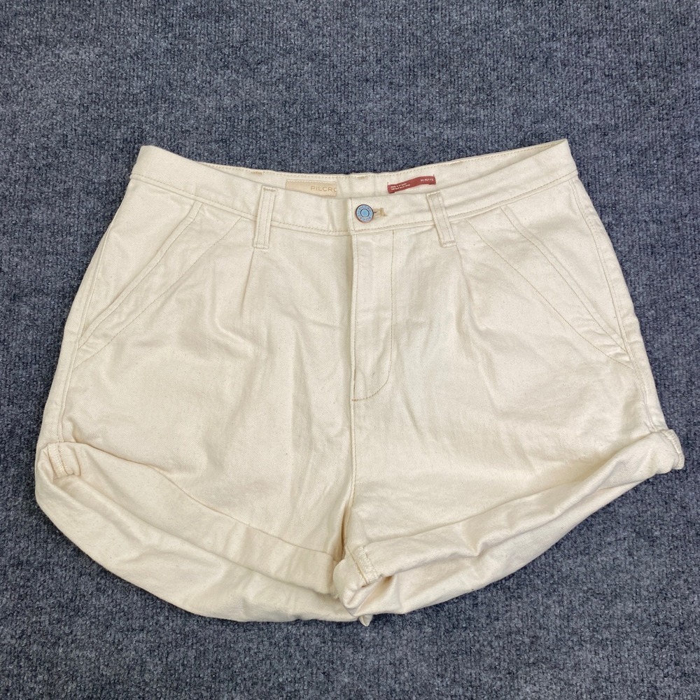 Pilcro and the Letterpress Cream Pleated Denim Shorts Ivory 30 Petite Anthro